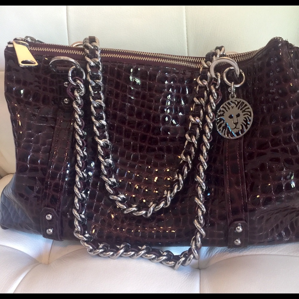 Anne Klein Dark Brown Croc-Embossed Shoulder Bag